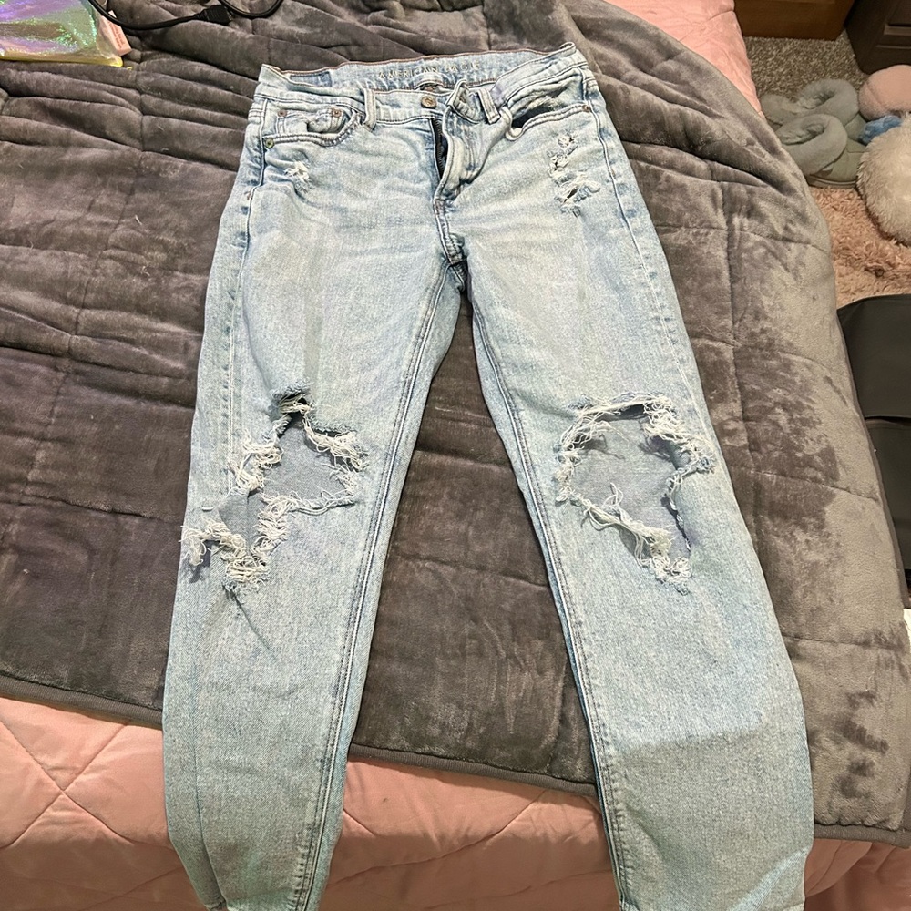 Light Blue Straight Leg Distressed Jeans